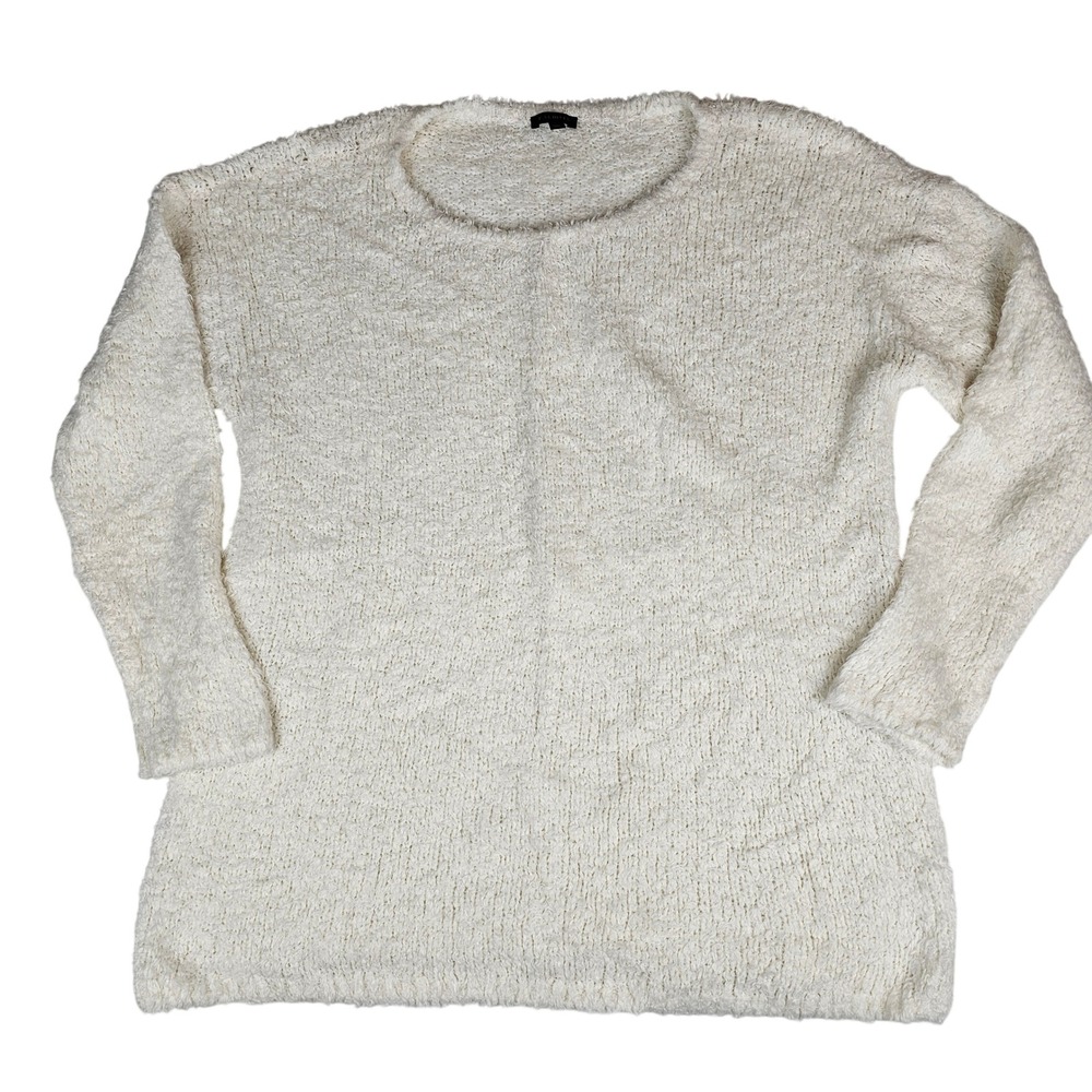 Talbots Women's Ivory Cream Fuzzy Eyelash Knit Crew Neck Pullover Sweater Large